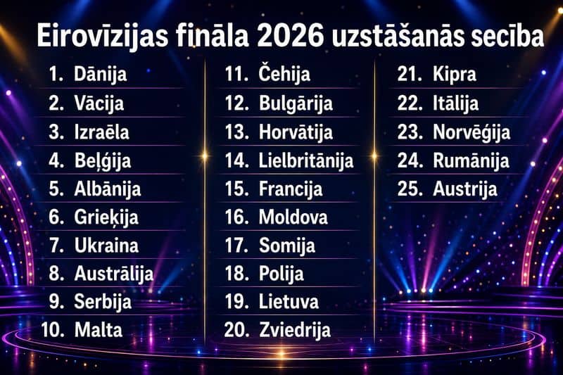 Eirovīzijas fināla 2026 uzstāšanās secība